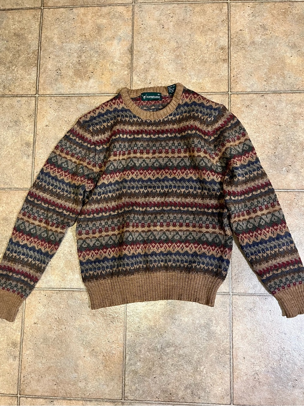 Vintage Hunters Ridge Crewneck Sweater in Brown Fair Isle Multicolor